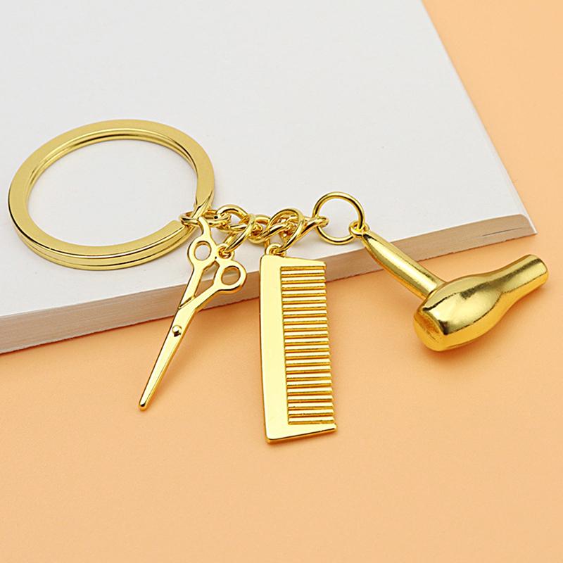 Barber Shop Tools Key Ring Hair Dryer Scissors Comb Pendants Simulation Keychain