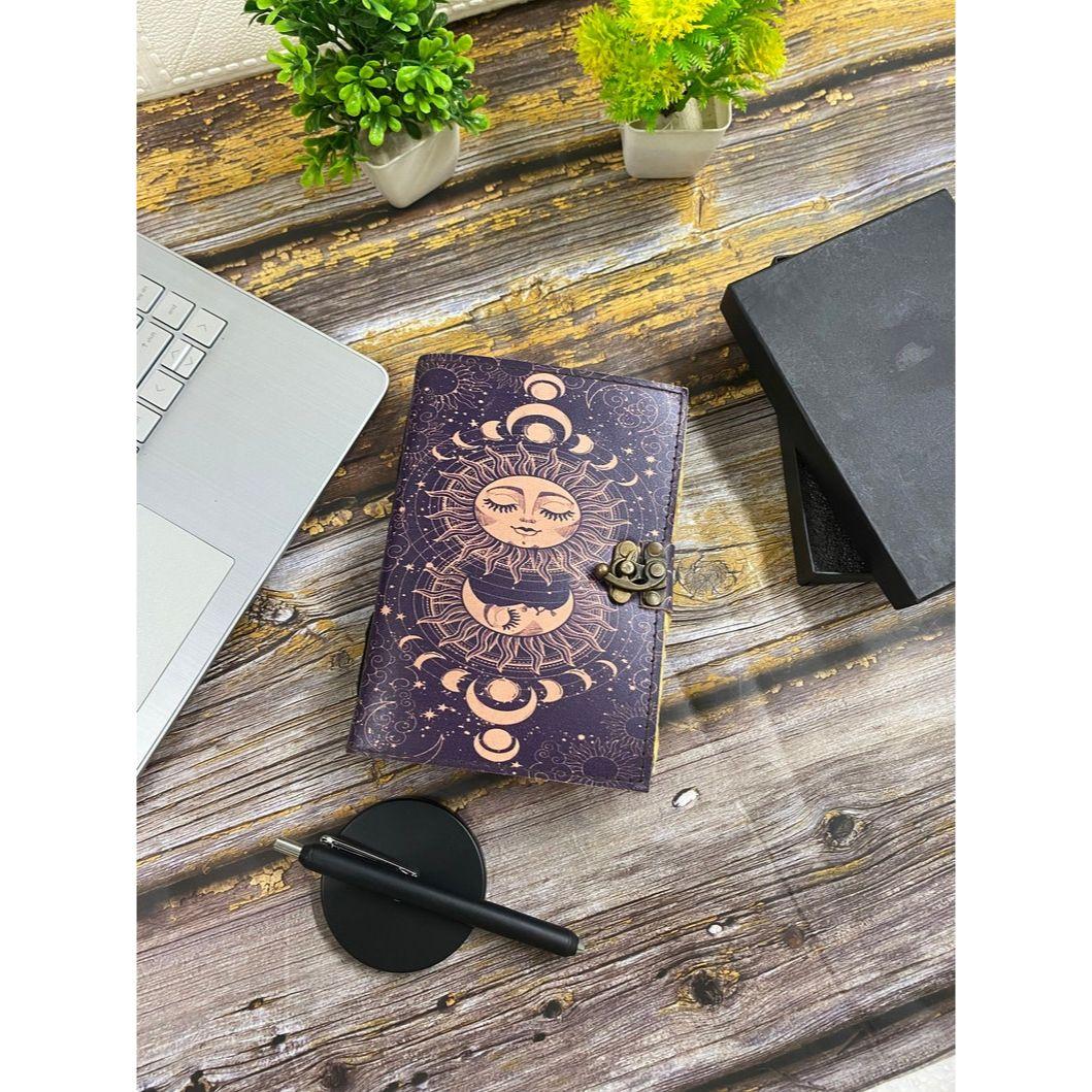 

sun and moon Grimoire journal spell book handstitched journal rustic pages 7 x 5 in