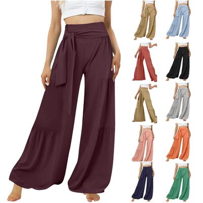 High Waist Belt Tie Slit Wide-leg Quick-drying Casual Pants Yoga Wide-leg Pants Side Slit Summer Casual Wide-leg Pants
