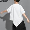DIMANAF 2022 Plus Size Women Irregular Bat T-Shirt Casual Solid Tops Cotton Loose O-Neck Summer Short Sleeve Tees