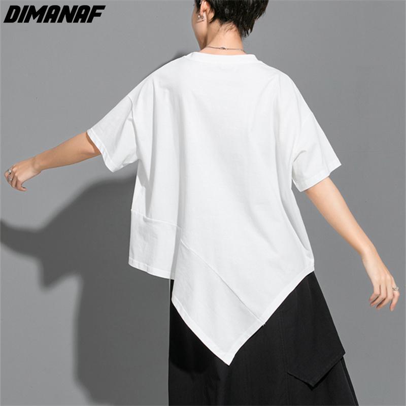 DIMANAF 2022 Plus Size Women Irregular Bat T-Shirt Casual Solid Tops Cotton Loose O-Neck Summer Short Sleeve Tees