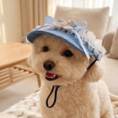 Exposed Ear Hat Sweet Pet Sun Hat with Ear Holes Lace Bow Puppy Denim Cap UV Sun Protection Breathable Cat Visor Hat Outdoor