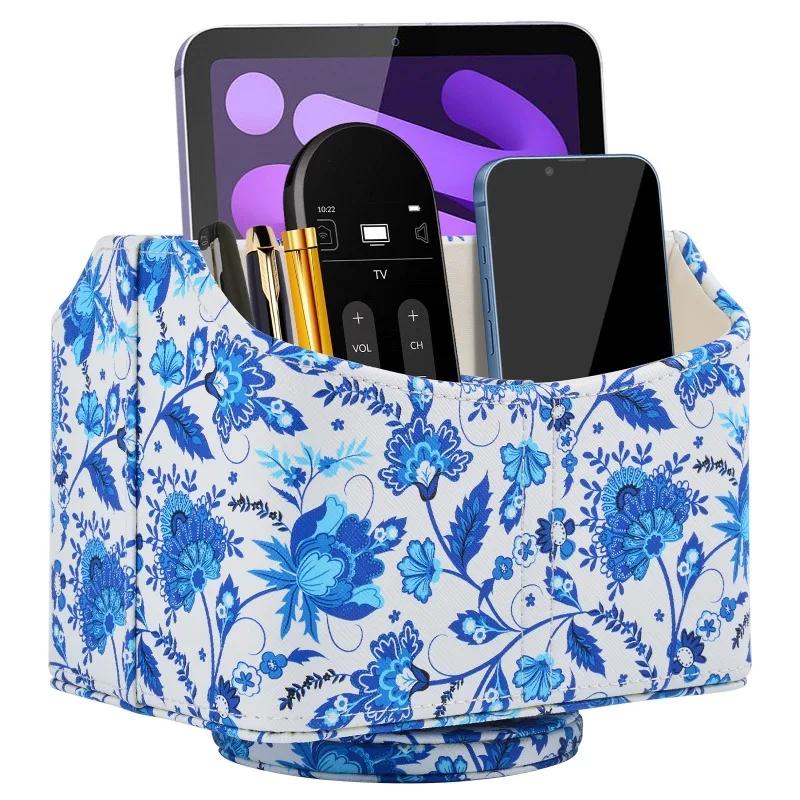 Supporto per Telefono e TV con Telecomando in Pelle a 360 Gradi Scatola Portaoggetti da Scrivania Porta Pennelli per Cosmetici Organizer per Trucco