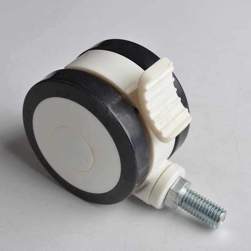 3-Inch Silent Swivel Caster with Brake, Medical Double-Sided Wheel, Threaded Stem.