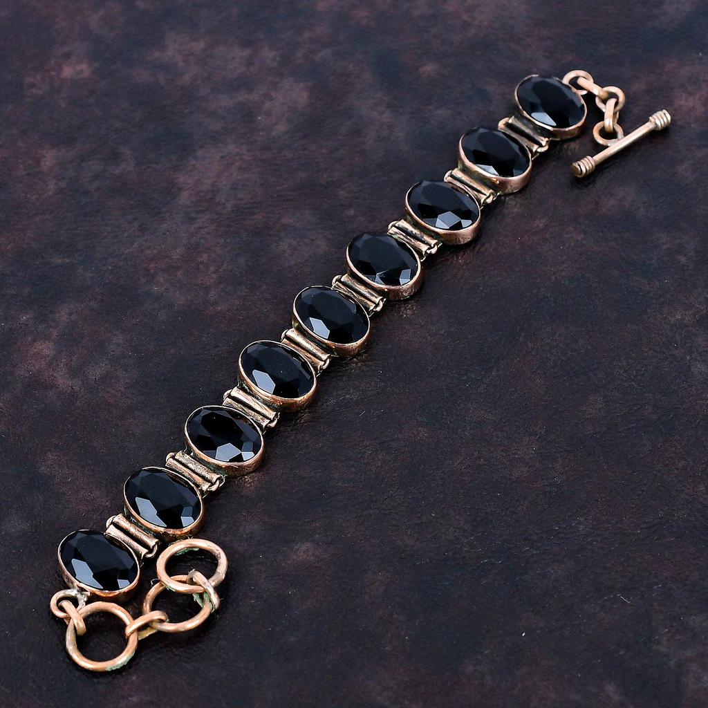 Faceted Black Onyx Bracelet Copper Bracelet Handmade Jewelry Adjustable Chain Bracelet Gemstone Bracelet Unique Copper Jewelry Gifts for Her