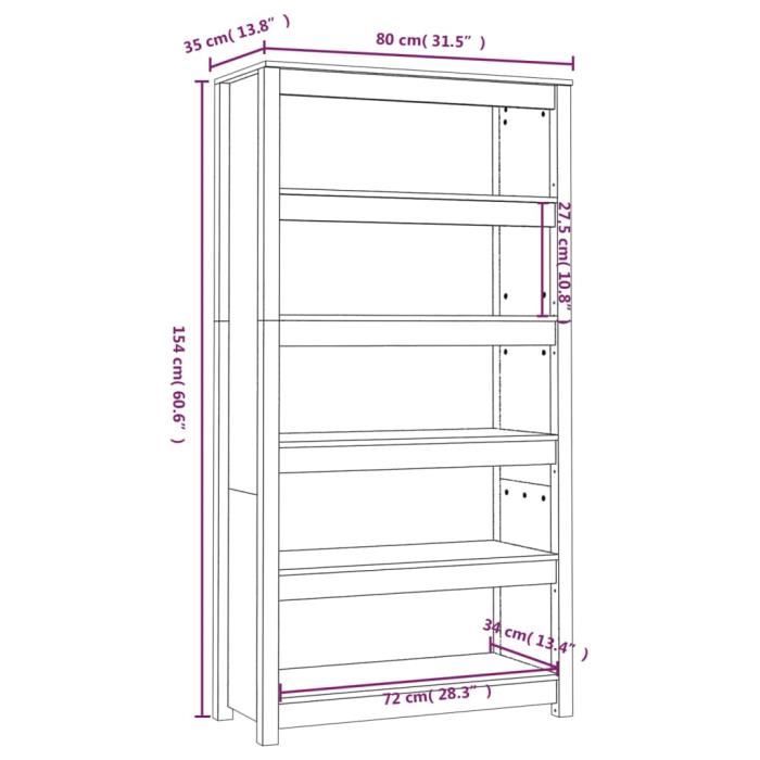 VidaXL Bibliothèque Noir 80x35x154 cm Bois de pin massif 821693