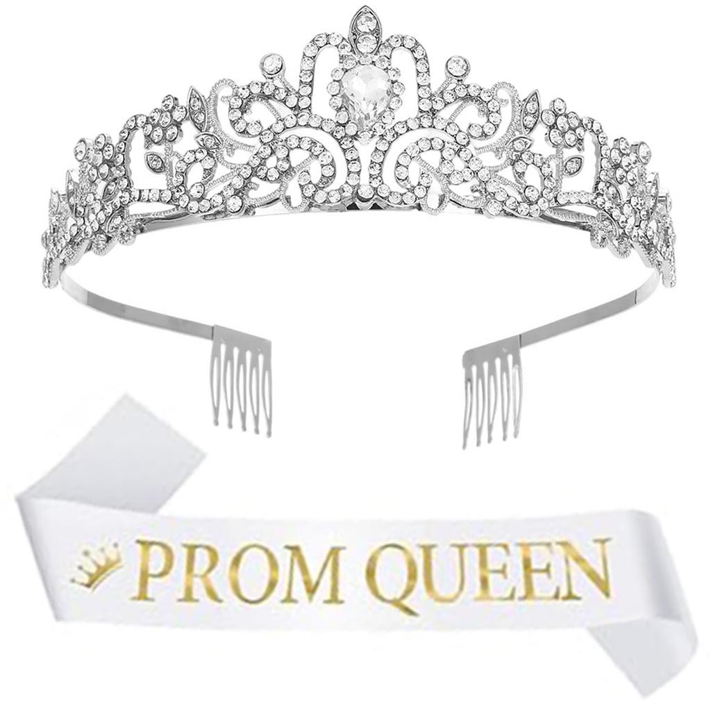 Party Royal Crown med skärp för män Kvinnor Födelsedag King Rhinestone Crown Shoulder Wrap Set Kvällsfestrekvisita tillbehör