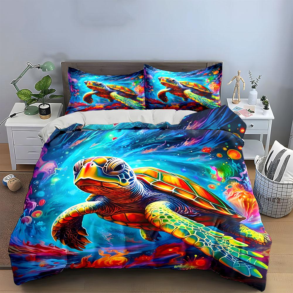 Colorful Cosmic Turtle Bedding Bedding Duvet Cover Set Duvet Cover Pillowcases (1 * Duvet Cover 2 * Pillowcases, Without Duvet Insert)