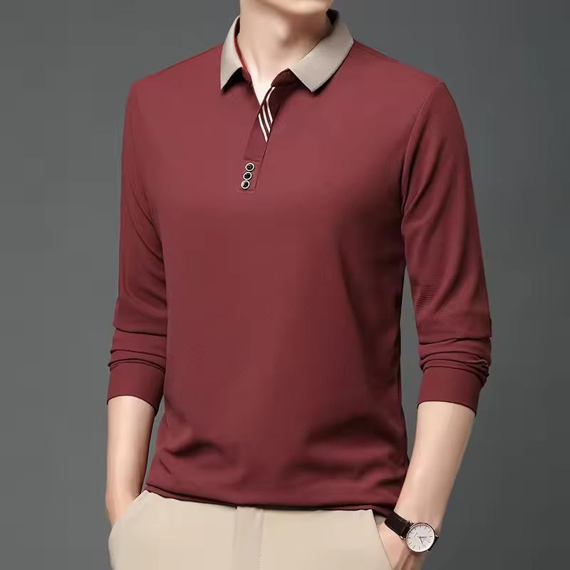 Frühling Herbst Herren Business Casual Langarmhemd Einfarbiges Poloshirt Atmungsaktiv Bequem Vielseitiges Oberteil