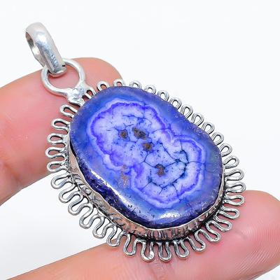 Natural Blue Solar Quartz Gemstone 925 Sterling Silver Pendant 1.89" K5q38