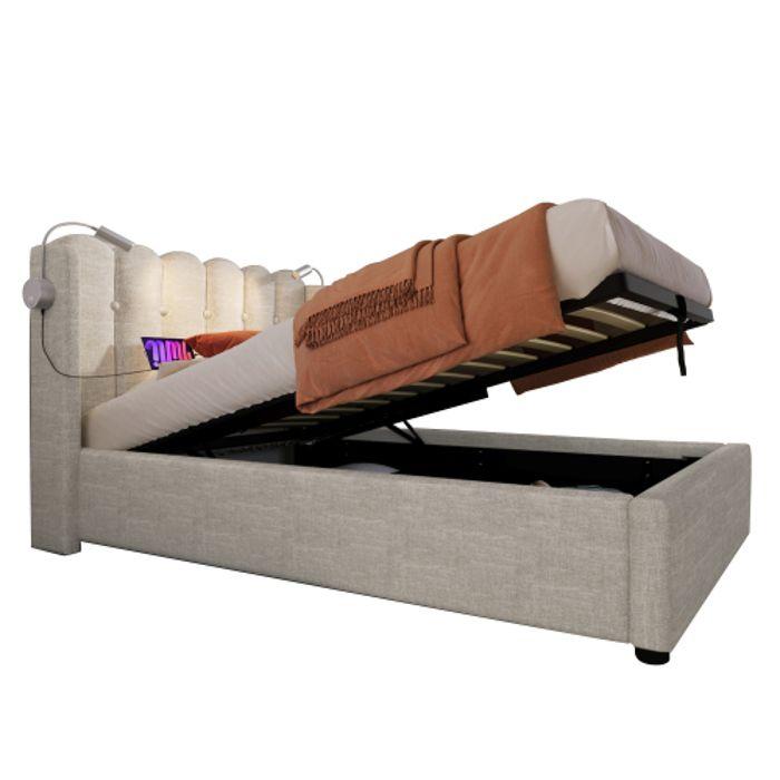 Lit - MUVOE - 90x200 - Rembourré avec liseuse - Recharge USB - Design contemporain