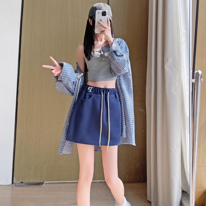 Grey Sports Short Skirt Women's Summer New High Waist Loose Word Skirt Hip Skirt Small Culottes