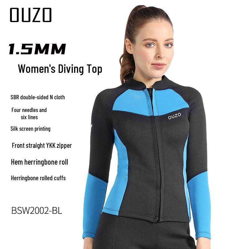 1.5mm OUZO Scuba Diving Suit Set - Unisex Long Sleeve, Cold & Sun Protection, Two-Piece for Surfing & Diving