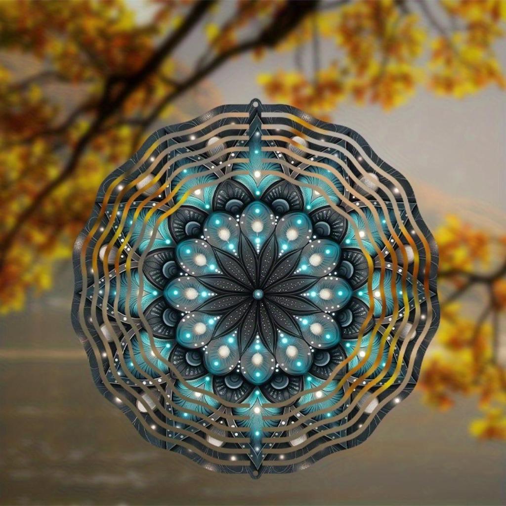Turquoise Black 10 Inch Mandala Flower Metal Wind Spinner for Garden Balcony Patio Yard Decor All Season Outdoor Gift with 360 Hanging Hook