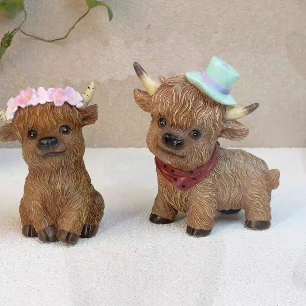 Cute Cow Statue Cartoon Miniatures Figurine Crafts Animal Sculpture  Cabinet