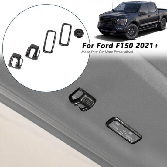Roof Hook & Reading Light Cover Trim Bezels For Ford F150 2021+ Black Wood Grain