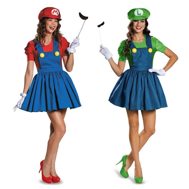Halloween Kostüm Damen Erwachsene Maria Kleid, Mario Kleid Damen Trägerrock Bühnenkleid