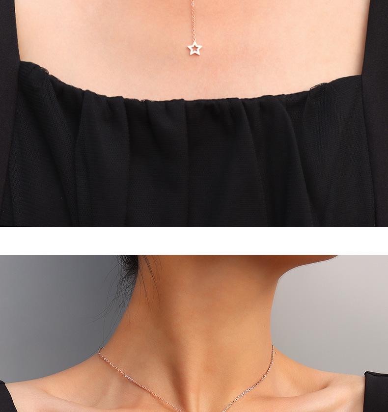 European Geometric Tassel Triangle & Star Necklace for Women - Clavicle Chain in 18K Gold Titanium Steel, Model P951.
