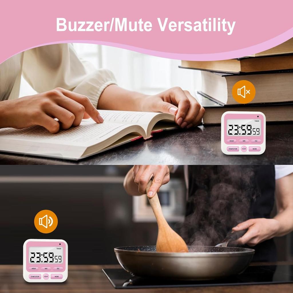 Multifunctional Kitchen Timer with Silent/Alert Mode, 24-Hour Clock, Memory Recall, Fast-Forward, and Magnetic Back for Cooking, Baking, Teaching