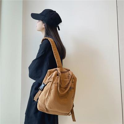 Autumn and Winter New Large Capacity Washed Solid Color Canvas Casual Double Back Street Trendy Student Schoolbag