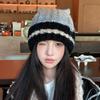 Striped Plush Beanie Women's Autumn and Winter Commuting Versatile Warm Ear Protection Hoodie Big Head Circumference Show Face Small Knitted Hat