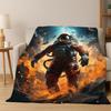 Cartoon Astronaut Universe Spaceman Outer Space Flannel Blanket Soft Warm Throw Blanket for Bedroom Living Room Bed Travel kids