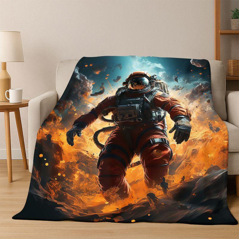 Cartoon Astronaut Universe Spaceman Outer Space Flannel Blanket Soft Warm Throw Blanket for Bedroom Living Room Bed Travel kids