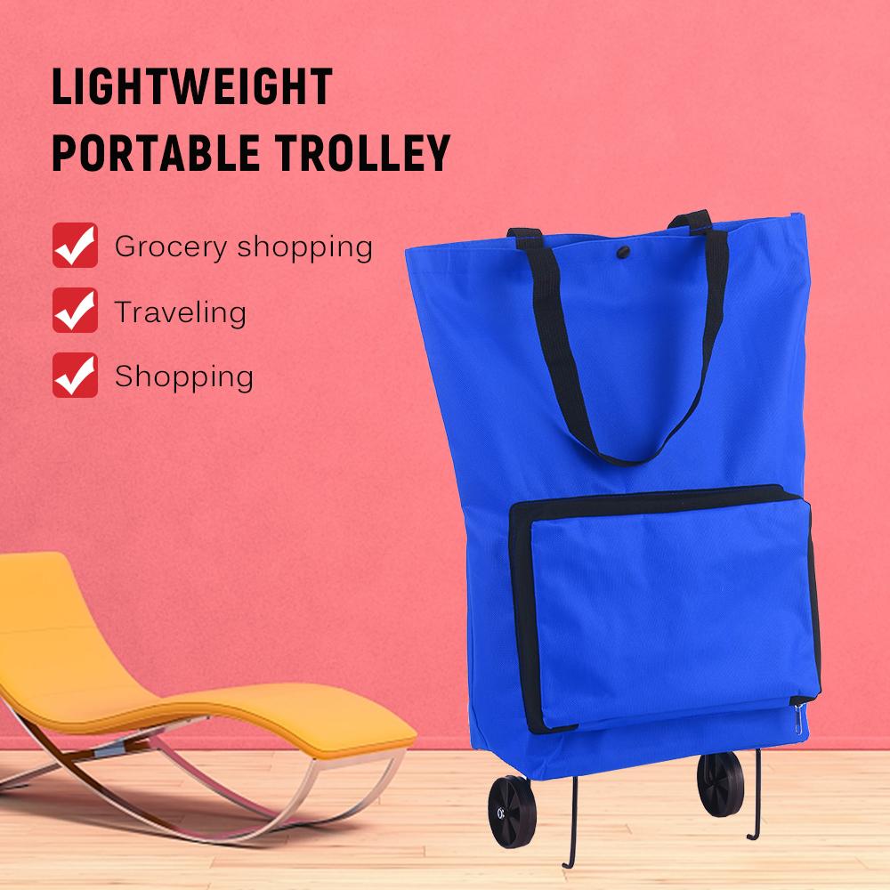 Foldable Shopping Trolley Bag with Wheels Collapsible Shopping Cart Reusable Foldable Grocery Bags Travel Bag Green