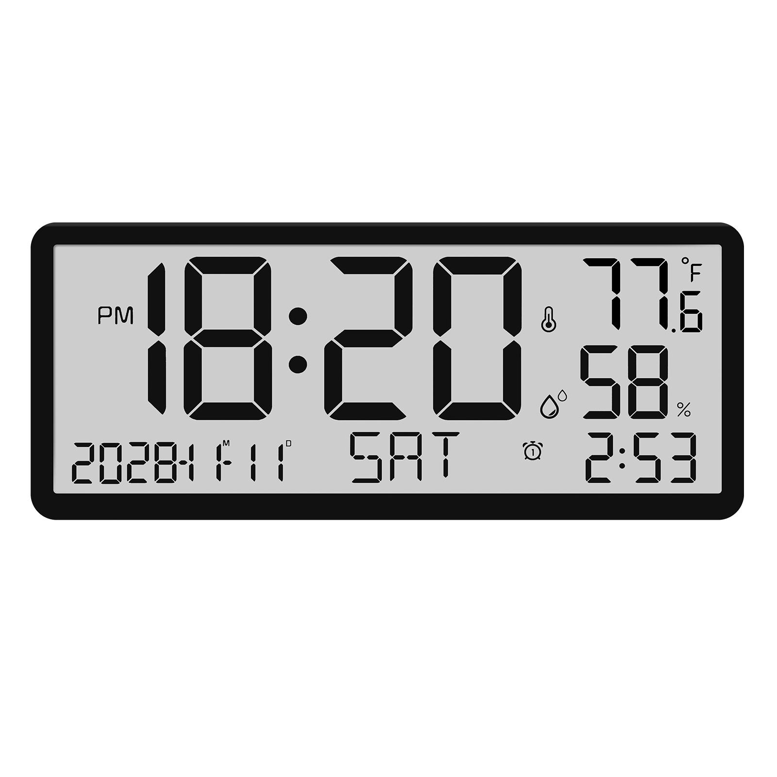 Большие цифровые настенные часы с ЖК-экраном, работающие от батареек, цифровые часы, настенные часы с отображением дня недели, даты, влажности, температуры, будильником
