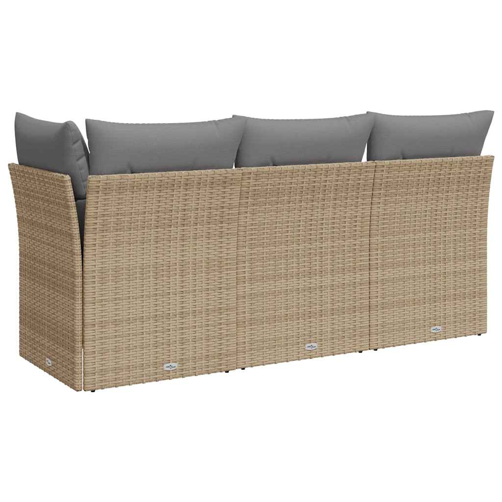 Vidaxl Garden Sofa With Cushions, 3-Seater, Beige, Poly Rattan