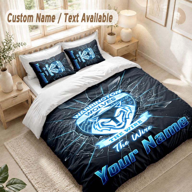 Custom Name Bedding Set 3 PiecesWarrington Wolves FC Print Duvet Cover + 2 Pillowcases Soft Bed Decor