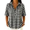 Women Casual Plaid Short Sleeve Shirt Half Button Down Collar Relaxed Fit Lightweight Blouse for Everyday Wear