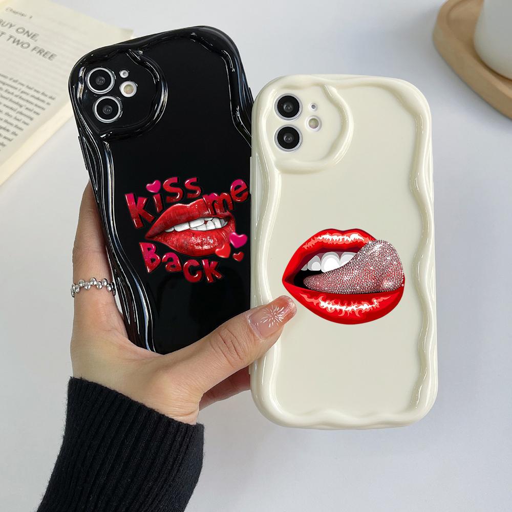 LZ21 Lips kiss design art Clear Soft Wave Phone Cases for Samsung S24 S23 Ultra S20 FE A54 A14 A52s A51 S10 Huawei Honor 90 Protection Back Cover