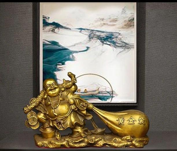Copper Maitreya Buddha Statue Big Belly Laughing Buddha Ornament Monk Gold Bag Company Opening Gift