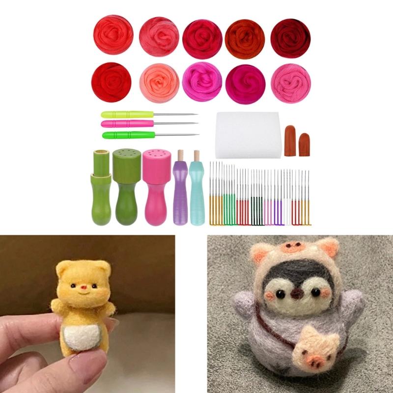 Wool Felted Set 7/9/10 Color Needle Felting Set with Felting Needle Felting Pad Wool Roving Wood Handle for Beginner