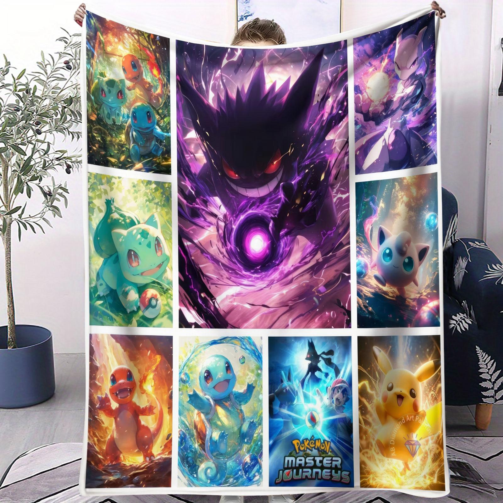 

Pokémon Anime Flannel Blanket Pikachu Ash Ketchum Print Soft Warm Throw Sofa Bed Cover Cozy Nap Cape Gift for Kids Adults Fans 100x150cm