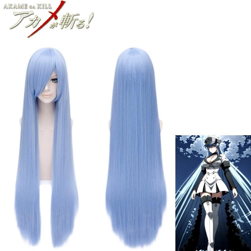Esdeath Cosplay Wig 100cm Ice Blue Hair Natural Style European Brand