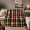 Christmas Tartan Plaid Sherpa Blanket, Red Green Checkered Velveteen throw, Cozy Winter Fleece Bedding