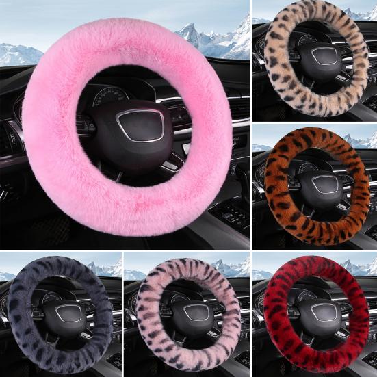 Car Steering Wheel Cover Soft Fuzzy Warm Steering Wheel Cover Winter Plush Auto Accessories for 14.5-15 Inch Steering Wheel
