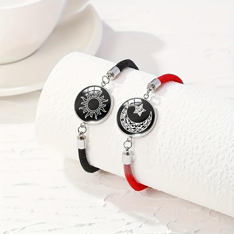 2-teiliges Mode-Paar Sonne&Mond&Stern Freund und Freundin Geschenkbox,Leuchtendes Armband-Set,Edelstahl Nicht Verblassend