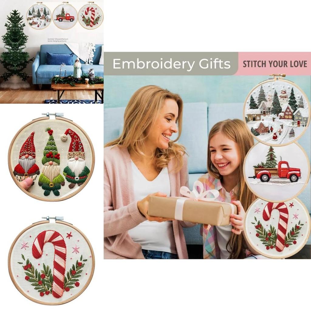 Christmas Embroidery Kit Featuring Unique Floral And Leaf Designs Perfect For Holiday Decor Projects