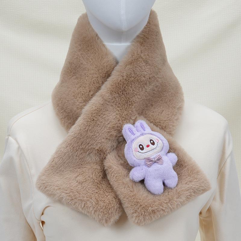 2025 Autumn/Winter Cute Cartoon Plush Scarf: Faux Rabbit Neck Warmer for Girls
