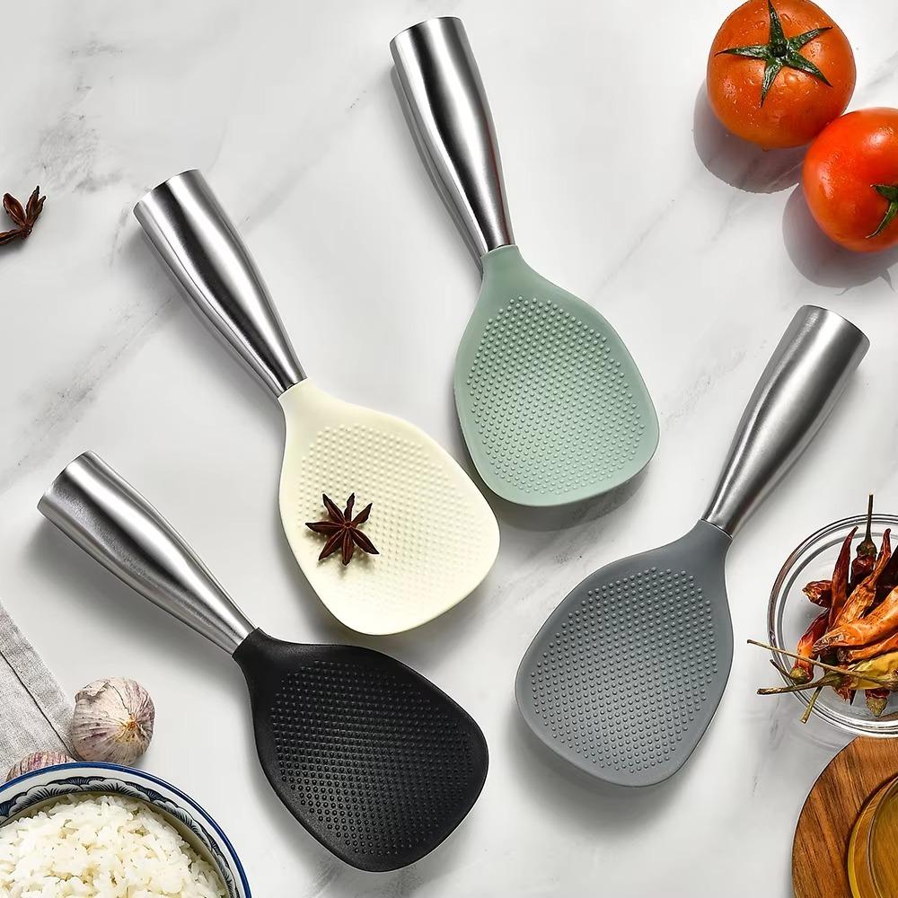 Stainless Steel Handle Silicone Rice Spoon Anti Scalding Serving Spoons Rice Paddle  Cooking