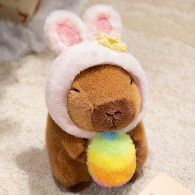 Easter Egg Capybara Stuffed Plush Toys Cute Animal Capybara Plushies Doll Bunny Rabbit Ears Hats Happy Easter Decor Kids Favor