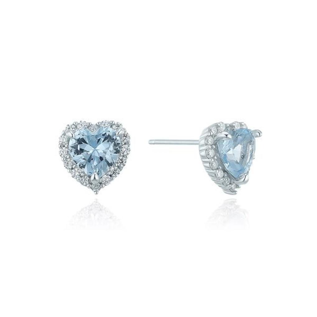 [Puremond] Simulant Diamond Halo Blue Heart Earrings OTS122802DWL