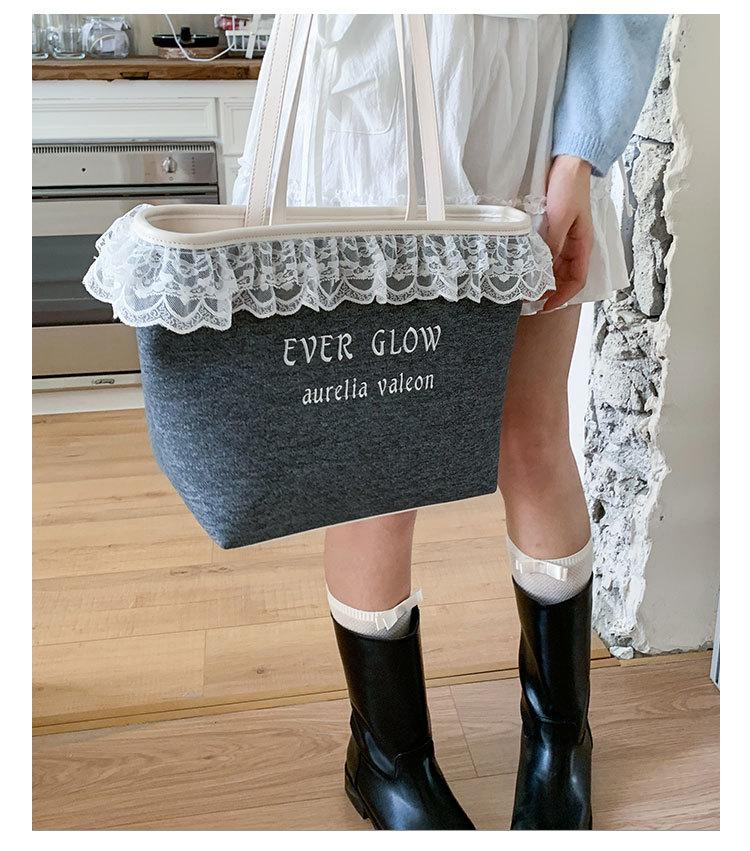 New niche cute playful high-end lace handheld canvas bag shopping bag tote bag
