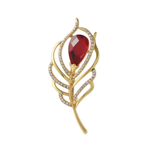 High Grade Metalized Rhinestone Brooches Clothing Accessories Fine Gold Tone Color Leaf Corsage Clothing Luxurious Alloy Metal Leaf BroochLuxury