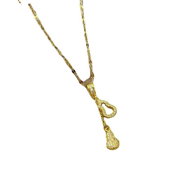 Titanium Steel Micro-Inlaid Diamond Gourd Necklace Women'S 2021 New Clavicle Chain Light Luxury Niche Design Sense
