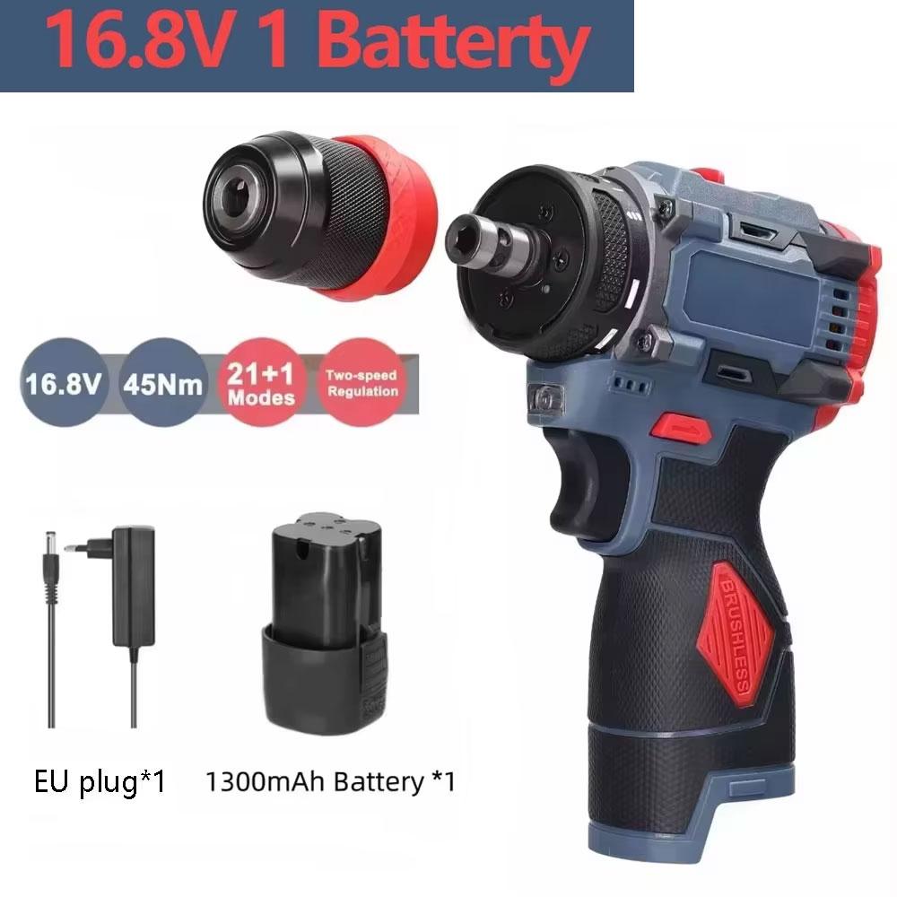 16.8V 2In1 Cordless Electric Screwdriver Drill Brushless Motor Multi-Function Power Tool for Electronics Repair Household DIY