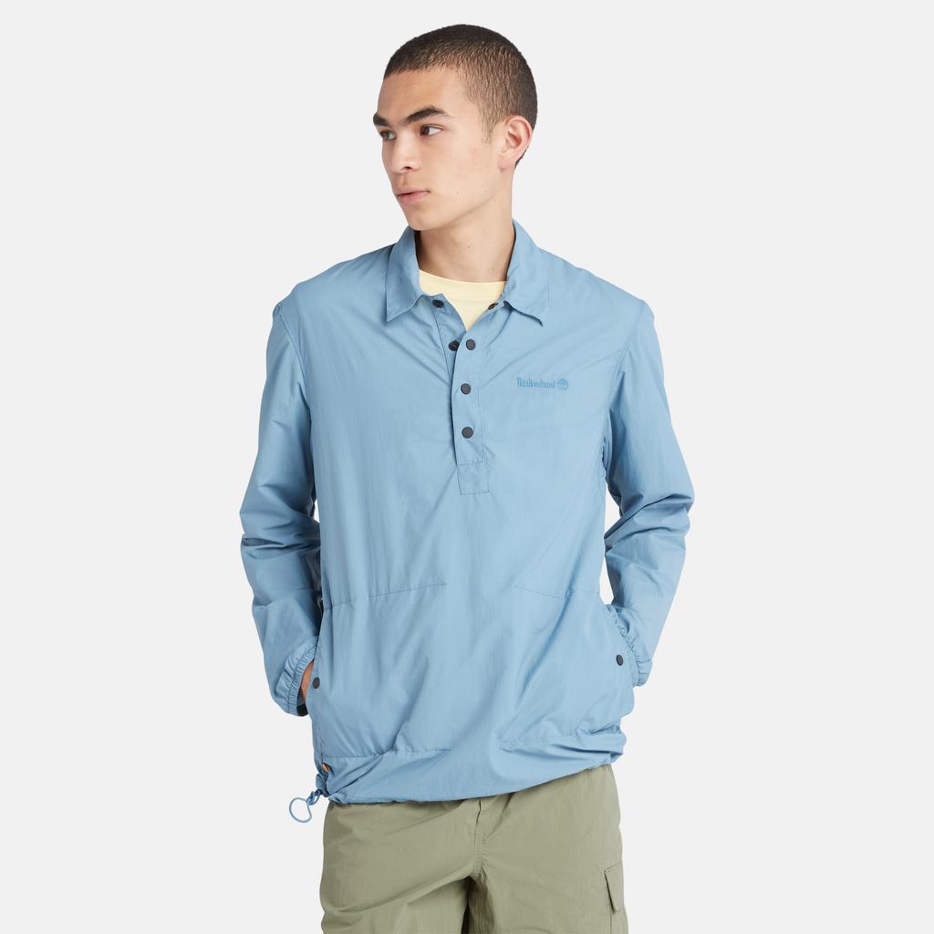Timberland Solid Logo Half-Zip Long Sleeve Shirt Men Shirts Blue A68B1-DJ5